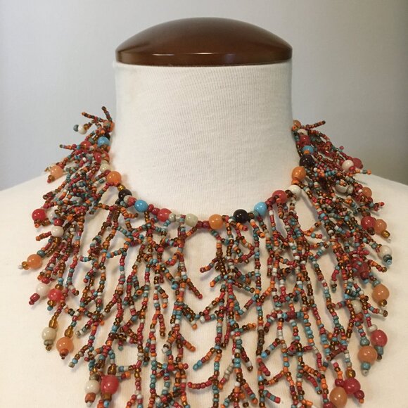 Coral Reef Inspired Beadwork Necklace Made in Italy - Picture 2 of 10
